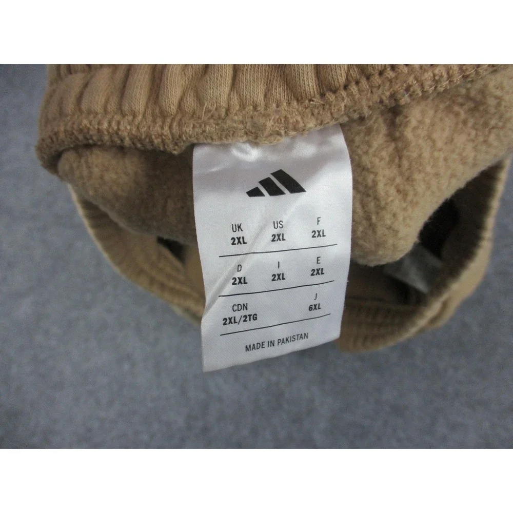 Adidas Pants Men 2XL XXL Beige Wide Leg Fleece Sweatpants Side Stripe Drawstring